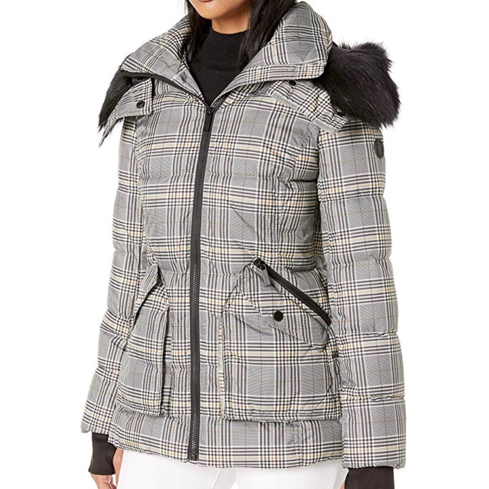 French Connection Plaid Trimmed Quilted Jacket